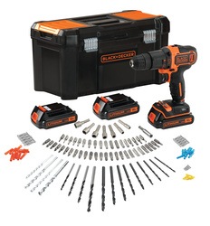 Black and Decker - 18V LiIon borrmaskin med slag 3 batterier snabbladdare och 120 tillbehr med frvaringslda - BDCHD181B3A