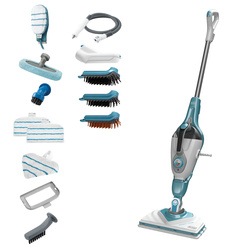 Black and Decker - 1600W 2i1 SteamMop med deltahuvud SteaMitt och 15 tillbehr - BHSM1610DSM