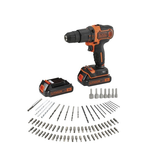 Black and Decker - 18V slagskruvdragare 2 st batterier snabbladdare 80 tillbehr och vska - BDCHD18BAFC