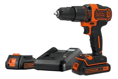 Black and Decker - 18V LiIon slagborrmaskin med tv batterier och laddare i kitbox - BDCHD18K1B2