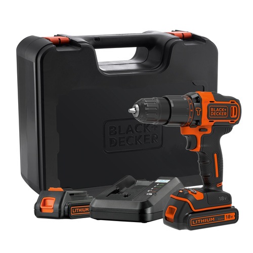 Black and Decker - 18V LiIon slagborrmaskin med tv batterier och laddare i kitbox - BDCHD18K1B2
