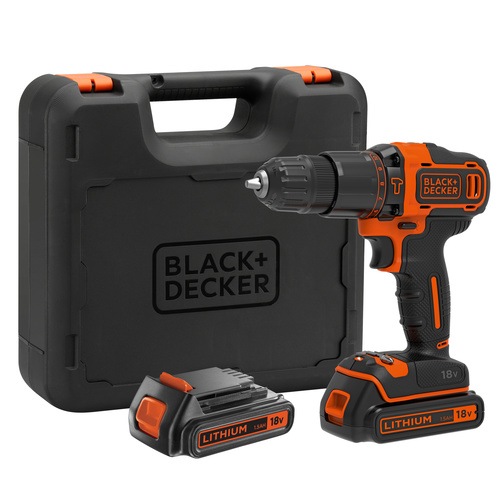 Black and Decker - 18V 2G slagborrmaskin med 400mA laddare 2x15Ah och vska - BDCHD18KB