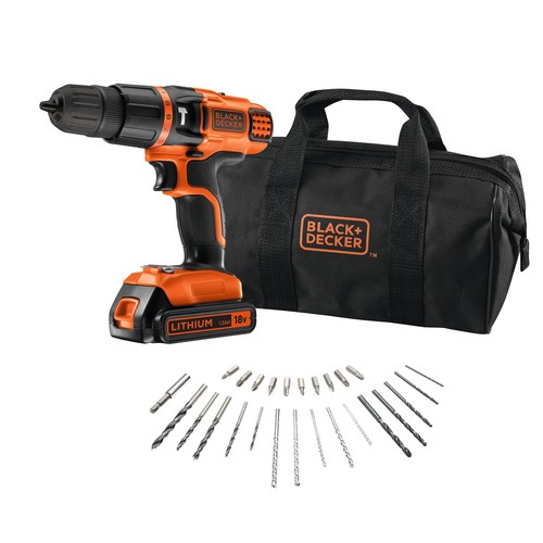 Black and Decker - 18V 2vxlad slagborrmaskin  extrabatteri 30 tillbehr och frvaringsvska - BDK188BSA