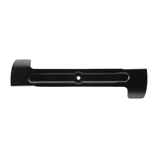 A BLACK+DECKER lawn mower blade, black in color, photographed against a white background.