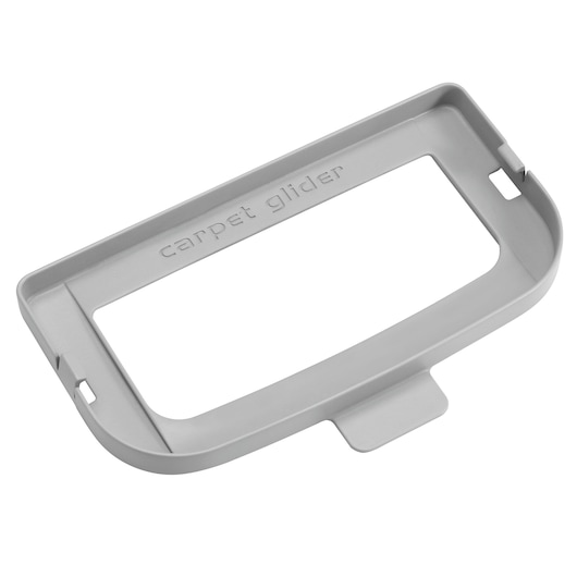 A gray rectangular plastic accessory labeled 'carpet glider,' designed for use with a steam mop.