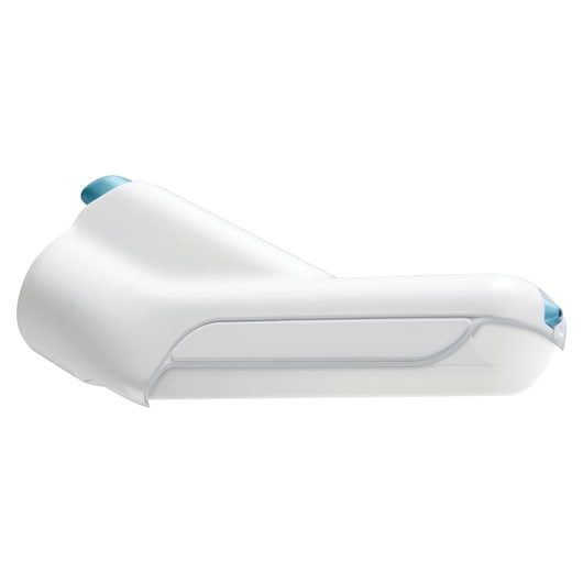 A white and light blue handheld cleaning attachment, shown on a plain white background. The design is sleek and rounded, suggesting it is a part or accessory for a household appliance.