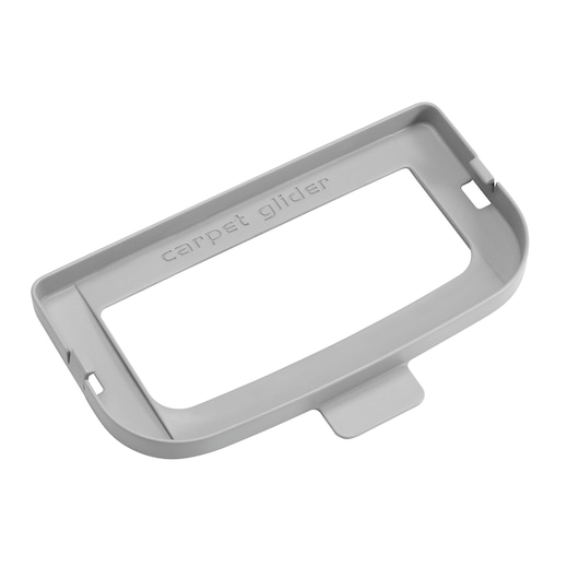 A grey rectangular plastic carpet glider attachment with an open center, designed for use with cleaning equipment. The words 'carpet glider' are embossed on the surface.
