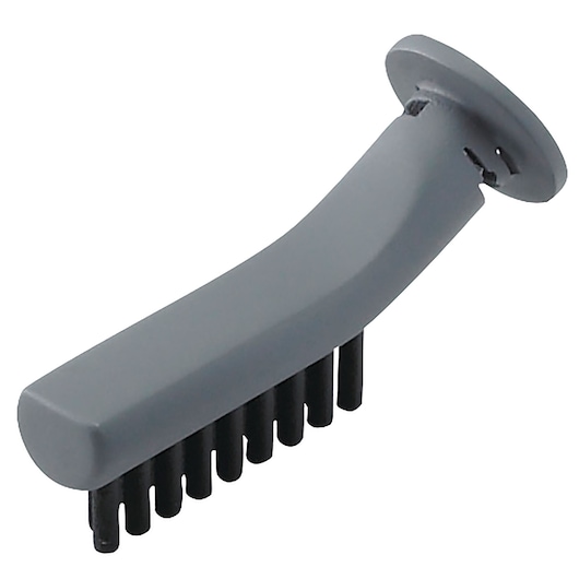 A close-up image of a gray plastic brush attachment with black bristles, designed for a cleaning appliance.