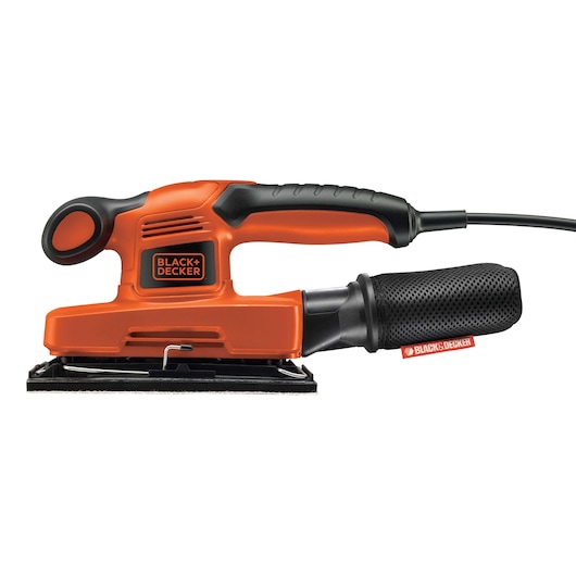 A BLACK+DECKER KA320EKA electric sander with an orange and black design, shown on a white background.