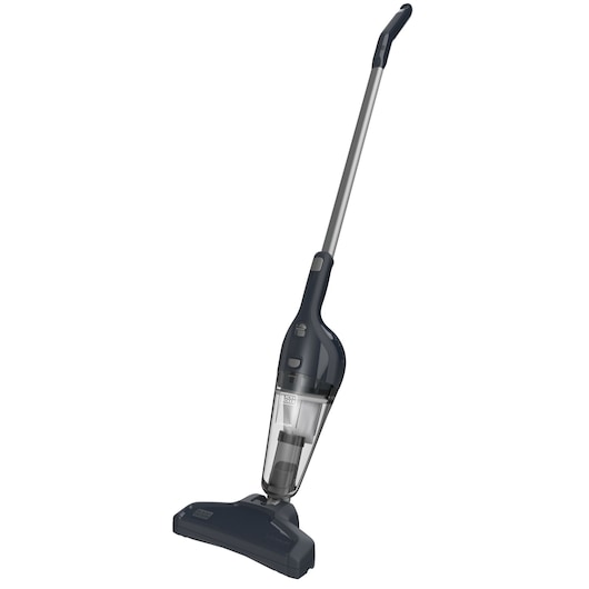 A BLACK+DECKER cordless stick vacuum cleaner with a slim, ergonomic design, shown in a standing position on a white background.